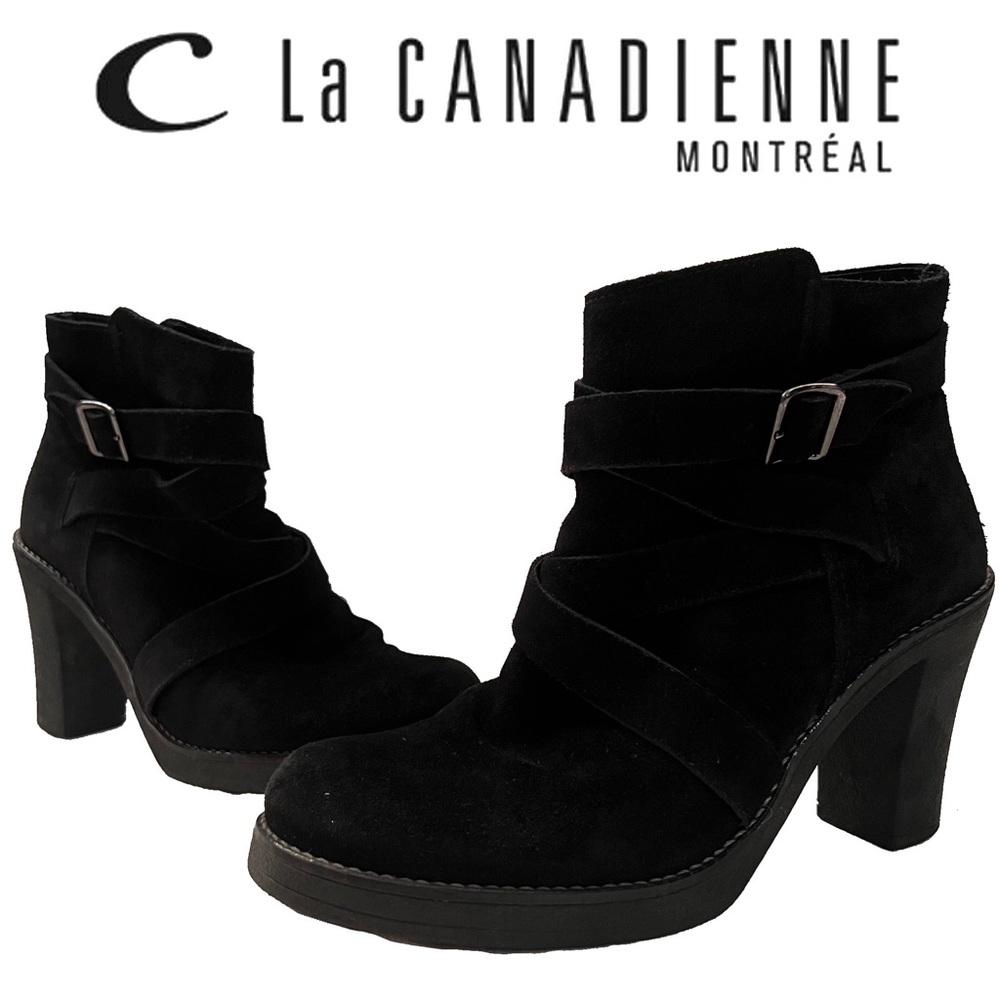 LA CANADIENNE black suede insulated and waterproof heeled winter boots
